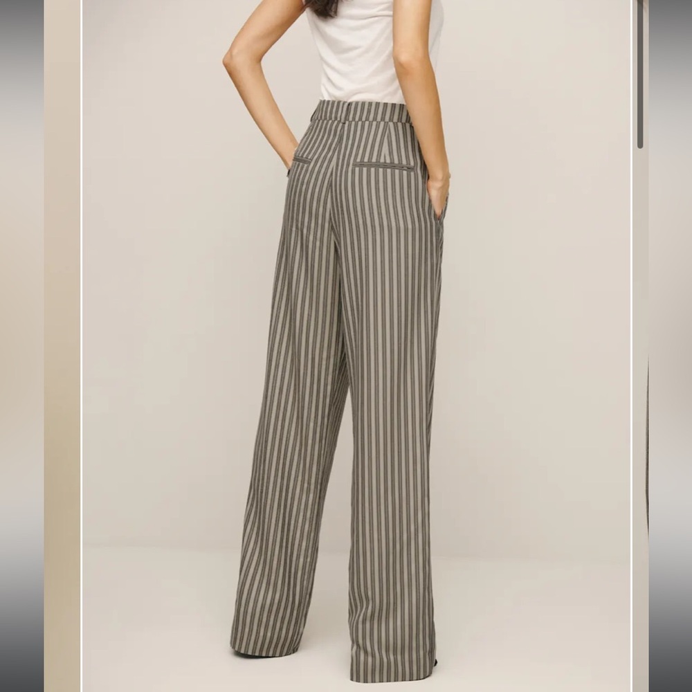 Reformation Black and Cream Striped Women's Trousers (likely Mason pant)